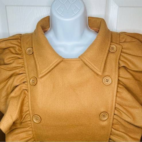 Aura  Exaggerated Ruffle Double Breasted Coat Camel L NWT