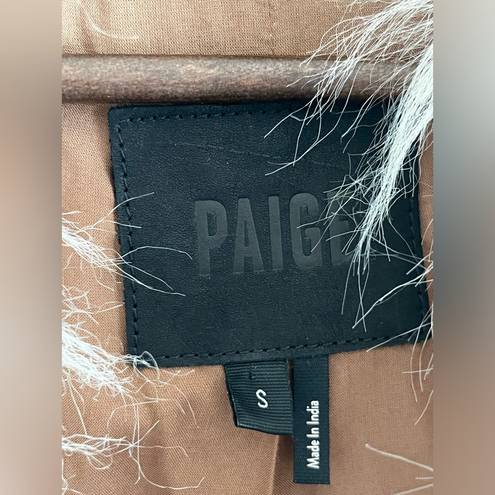 Paige  Kairo Suede Leather Penny Lane Faux Fur Jacket Light Camel Tan Small