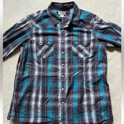 Ariat  REAL Magnificent Snap Women's Plaid Shirt Heavy Embroidery Size XLarge