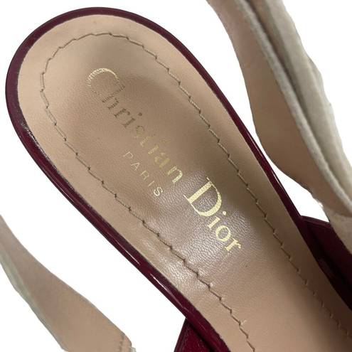 Dior  J'Adior Red Patent Leather Pointed Toe Logo Bow Slingback Pumps Size 36.5