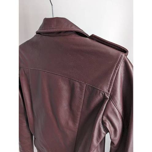 All Saints Balfern Leather Biker Jacket In Deep Berry Size 2 NEW