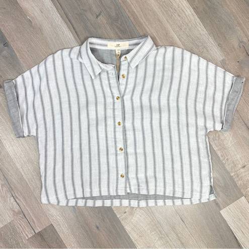 Thread and Supply  Striped Button Front Crop Shirt White Gray XL