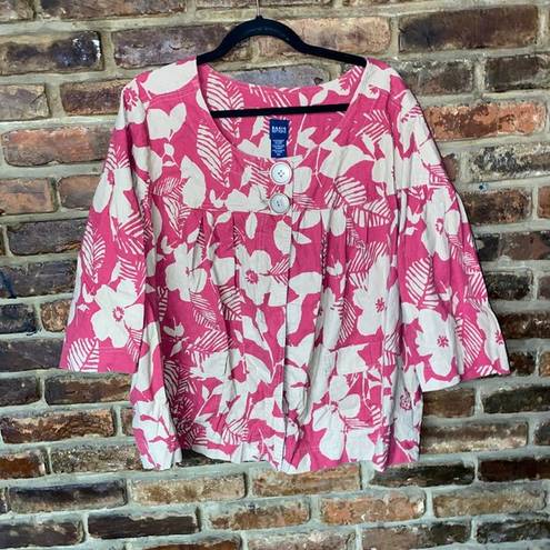 Basic Editions  Pink Beige 2-Button Hawaiian Tropical Linen Top Women's Size 2X