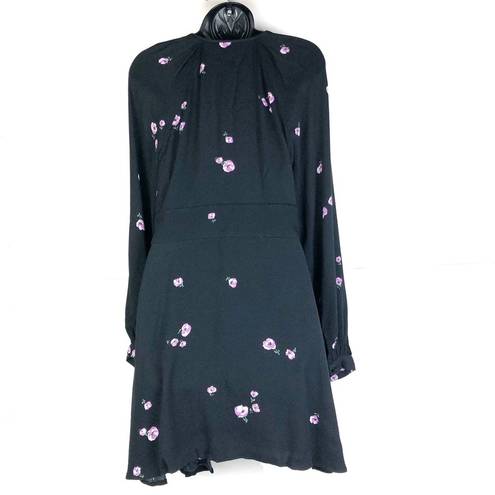 Equipment  Alexandria Black Purple Floral Dress Long Sleeve V Neck Knee Length 8