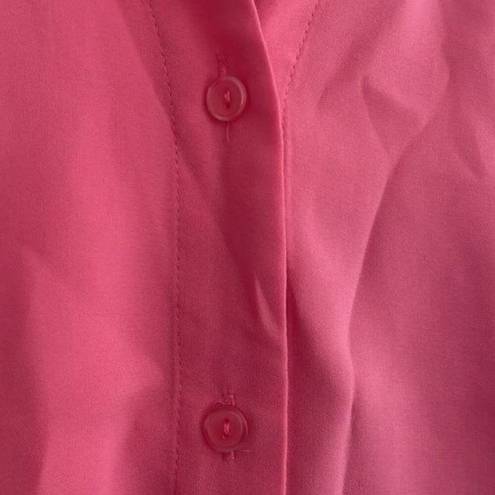 Blair  Pink 1/2 Sleeve Collared V Neck Button Down Blouse Semi Sheer