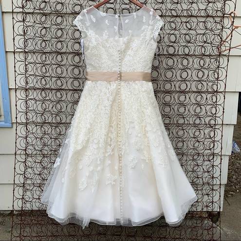 Oleg Cassini  Cap Sleeve Illusion Wedding Dress size 14