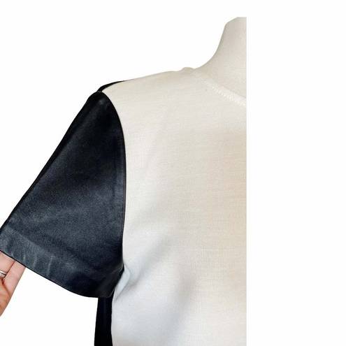 St. John  Black Milano Knit Colorblock Dress Leather Caviar / Cream Short Sleeves