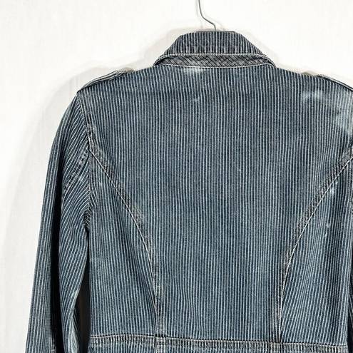 DKNY  Small Jean Jacket Reworked Denim Hand Embroidered Bleached Distressed 509