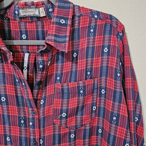 Paper Crane Ethereal  Western Plaid Shirt Womens Size M Button Down Top Red Blue