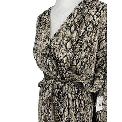 Brochu Walker  Olivia Snake Print Blouson Midi-Dress in Metallic Python