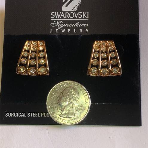 Swavorski Swarovski Signature Vintage Gold Tone CZ Rhinestone Crystal Pierced Earrings