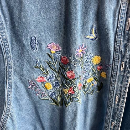 Brooks Vintage Bobbie  floral embroidered short sleeve denim top size 22W/24W