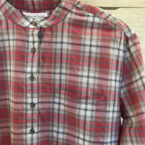 Treasure & Bond Long Sleeve Red White Plaid Check Lightweight Tunic Top S