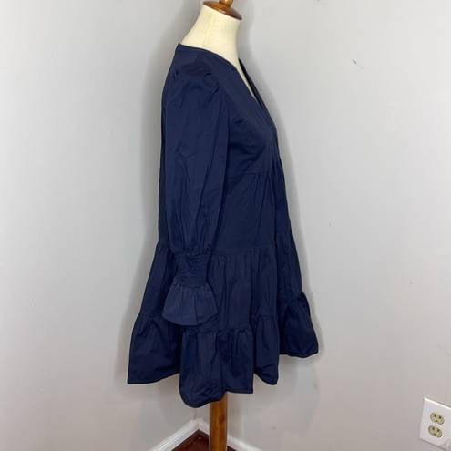 Tuckernuck  Pomander Place Navy Blue Kenzo Tiered Cotton Poplin Dress