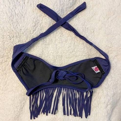 The Bikini Lab Navy Fringe Bikini Top from 