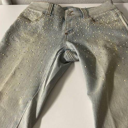 Cache  Sparkly Rhinestone & Pearls Studded Light Wash Jeans size 8