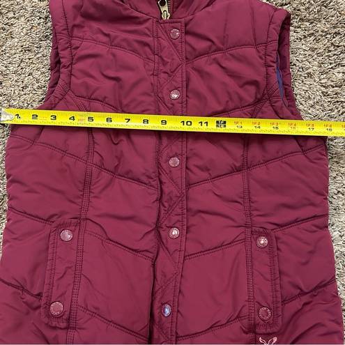 American Eagle  AEO magenta pink zip quilted puffer vest faux fur lined hood med