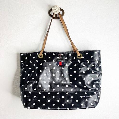 Tommy Hilfiger  Black & White Pola Dot Coated Canvas Tote Bag