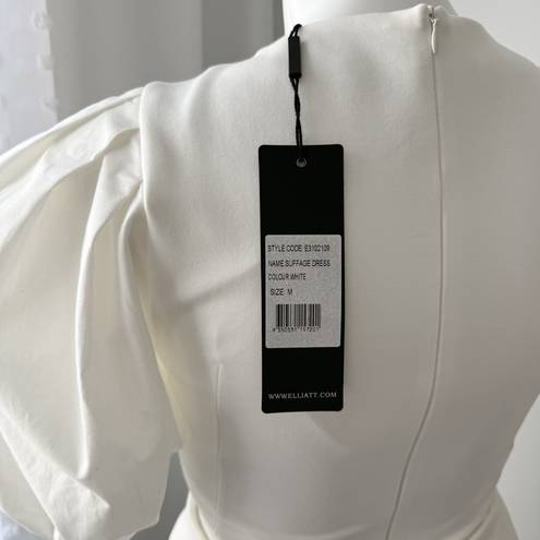 Elliatt Elliat Suffage White Short Puff Sleeves Midi Dress Women’s Size Medium