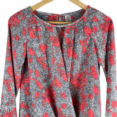 Yoana Baraschi  Printed Faux Wrap Top Blouse Red Gray Size S/M