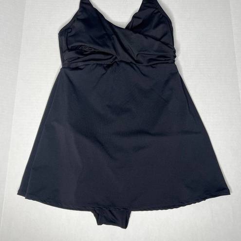 Garnet Hill  Stretch Sleeveless Signature Crossover Swim Dress Black Size 8