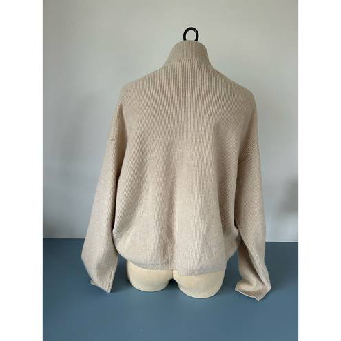 Oak + Fort  womens sweater tan size S mock neck long sleeves ribbed