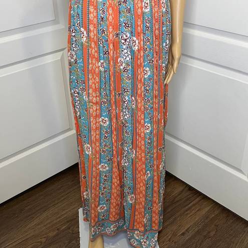 Angie NWT  Boho Knot Front Printed Maxi Dress Blue Orange Size Medium