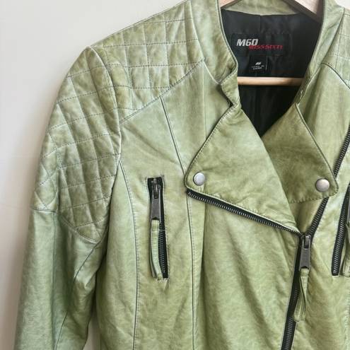 Miss Sixty  M60 Light Green Faux Leather Moto Jacket Womens Size S Zippers