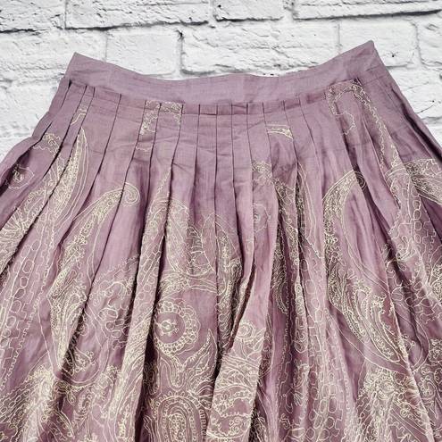 Talbots  Pleated Full Midi Skirt 10 Petite Lavender Embroidered Floral‎ Zipper