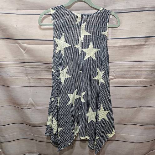 Paradise USA Navy Cream Star Beach Boho Women's Swim Cover Up Dress Size Medium