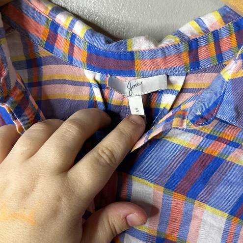 Joie  Women's Pink, Blue and Orange Plaid Button Up Shirt Size Small