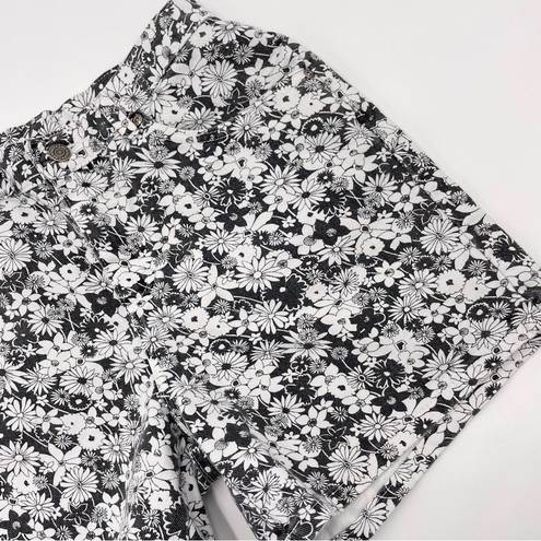 Daisy Vintage High Rise Jean Shorts Floral Black White  Print Denim Quirky Spring