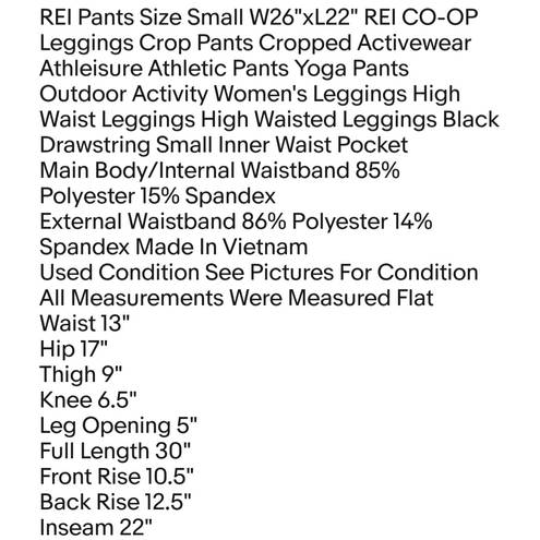 Rei Co-op REI Pants Size Small W26"xL22"  Leggings Crop Pants Cropped Activewear