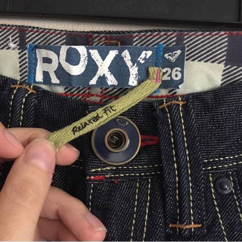 Roxy Womens Dark Wash Denim Mid Rise Relaxed Fit Casual Slim Straight Leg Jeans
