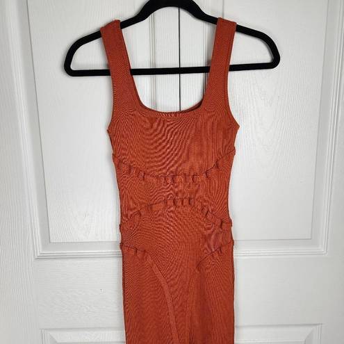 Daisy  Orange Ribbed Stretchy Fitted Jumpsuit Bodysuit Catsuit Tank Scoop Neck M