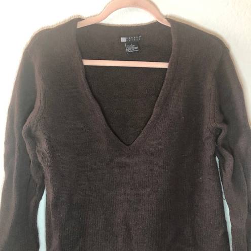 Carole Little  Sweater Brown V Neck Wool Blend Sweater Sz L GUC