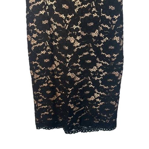 Esley  Black & Cream Lace Overlay Short Capped Sleeve Bodycon Dress Women Sz S