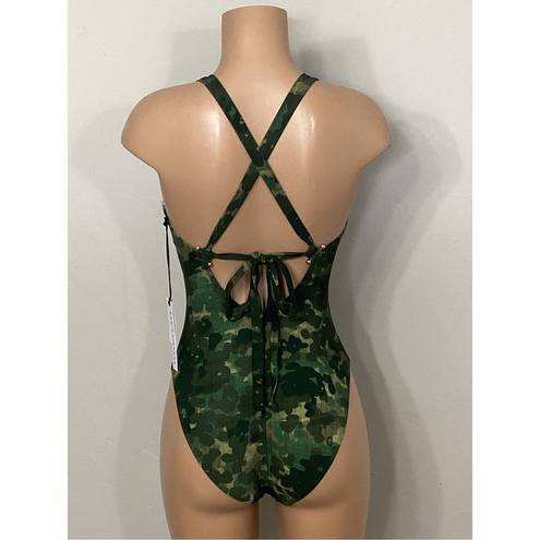 Robin Piccone New.  Army camouflage plunge swimsuit. Regularly $168. Size 8