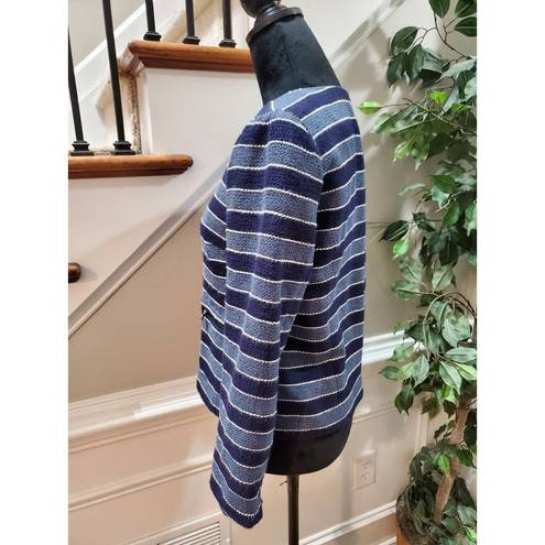 The Loft  Women's Blue Striped Cotton Long Sleeve Full Zip Front Casual Jacket Size 6