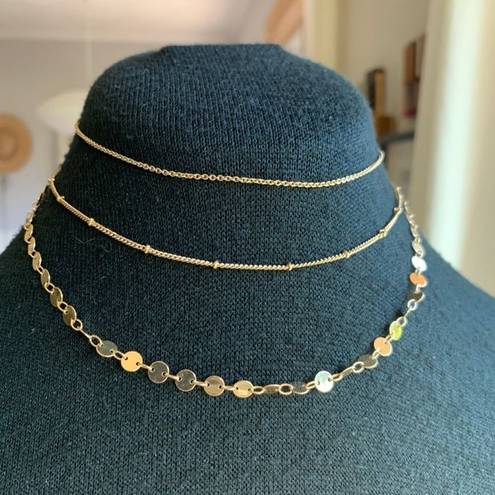 Gold Tone Triple Chain Marine Link Choker Necklace