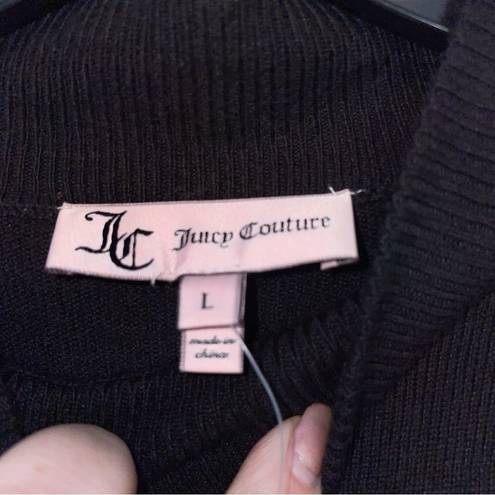 Juicy Couture  Mock Neck Intarsia Logo Sweater in Pitch Black Size Large