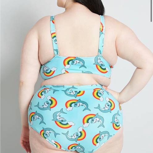 Modcloth  | 2 piece swimsuit |  rainbow shark print | Top: XS, Bottom: S