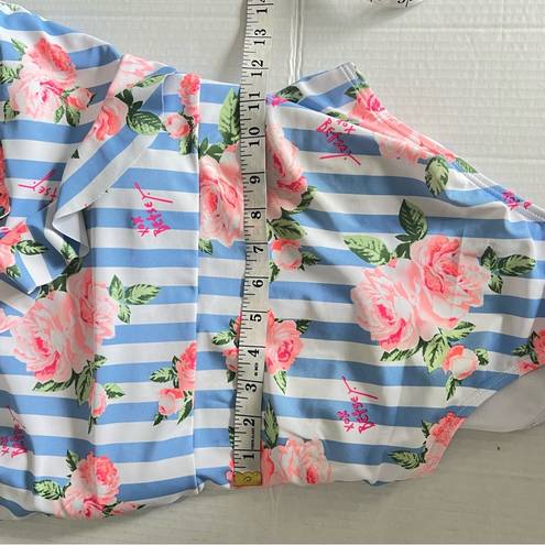 Betsey Johnson  Women Blue Stripe Floral 1 Piece Swim Suit Size S Large