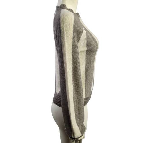 The Row Stone gray taupe and cream striped scoop neck light weight pullover sweater