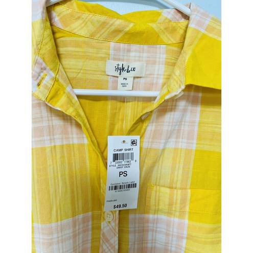 Style & Co  Womens  Short Sleeve Plaid Camp Shirt Daisy Daze Yellow Size PS