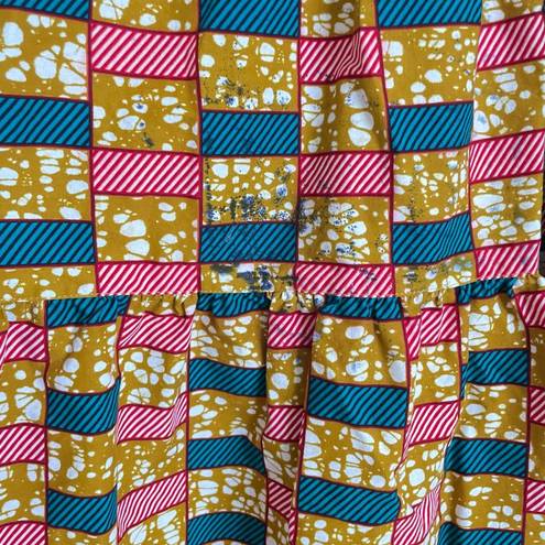 Krass&co The OULA  Vibrant Abstract Tiered Cotton Midi Skirt Women's Large