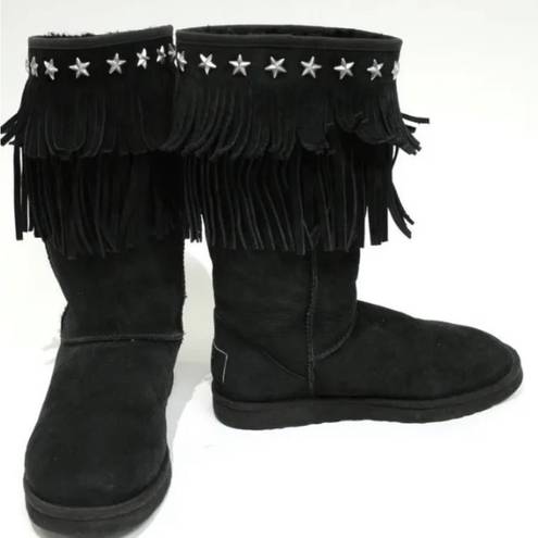 Jimmy Choo UGG &  Black Suede Sheepskin "SORA" Fringed Winter EUC