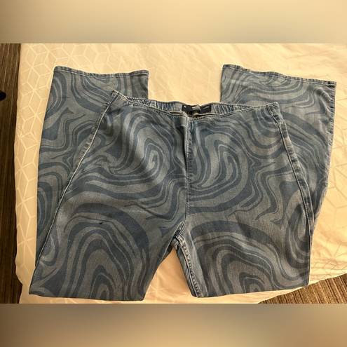 Hollister Size XL Blue Marble Zebra Print Ultra High Rise Flare Leg Jeans