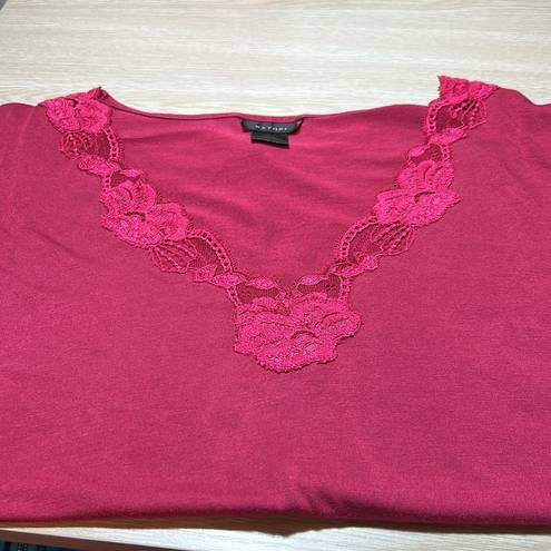 Natori | Pink Mauve Lace Trim V-neck Tee