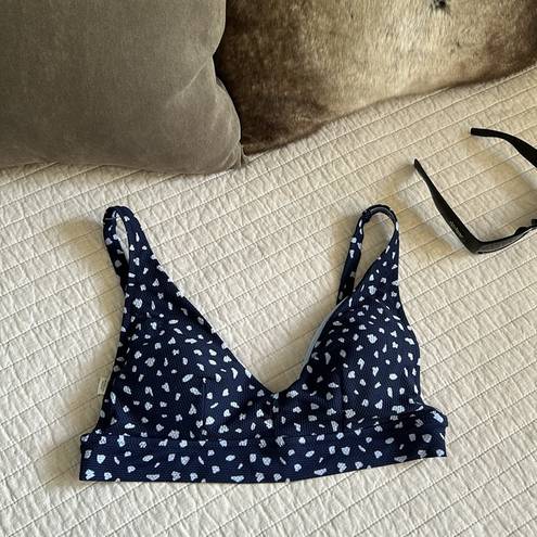 Aerie  Pique Longline V Scoop Bikini Top large navy blue animal print